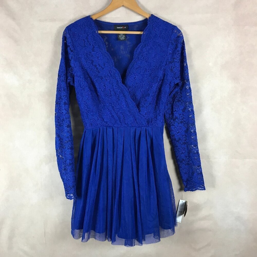 Teeze Me Juniors Blue Long Sleeve Tulle Party Dress NWT 9/10